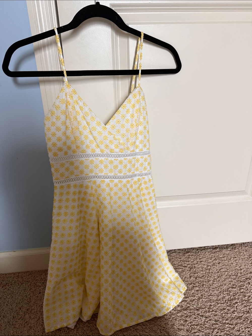 miami Yellow Floral Crochet-Waist Mini Dress